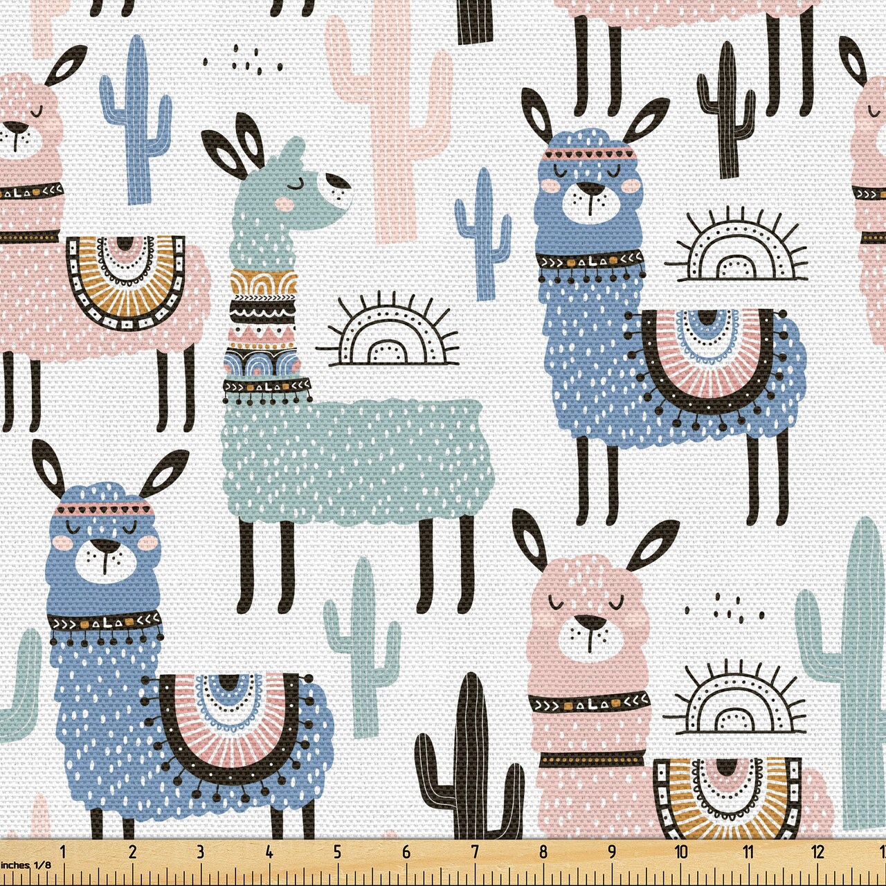 Ambesonne Llama Fabric by the Yard, Cartoon Style Hand Drawn South American Animals Alpacas and Llamas Design, Decorative Fabric for Upholstery and Home Accents, 3 Yards, White Teal